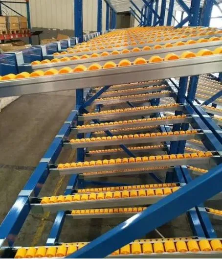 Fifo Carton Flow Through Rolling Pallet Rack Móvel para Armazém Industrial